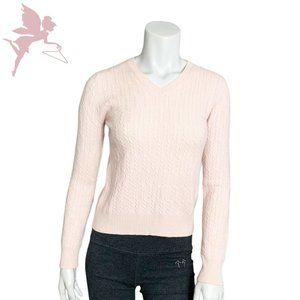 CALYPSO CHRISTIANE CELLE Petal Pink  Cashmere V Neck Cable Knit Sweater